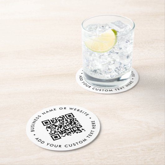 QR-code | Minimale, eenvoudige, eenvoudige witte s Ronde Kartonnen Onderzetter (Insitu)