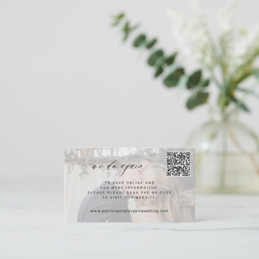 QR CODE Minimale foto die we opnieuw doen bruiloft Informatiekaartje (Staand voorkant)