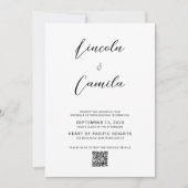 QR-code | Minimale legant Script Budget Wedding Kaart (Voorkant)