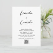 QR-code | Minimale legant Script Budget Wedding Kaart (Staand voorkant)