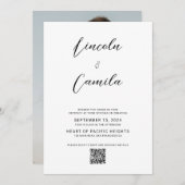 QR-code | Minimale legant Script Budget Wedding Kaart (Voorkant / Achterkant)