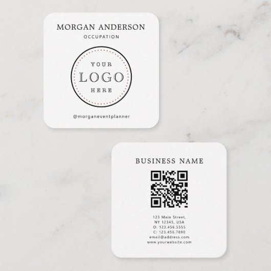QR-code Minimale Logo-vierkant Visitekaartje (Voorkant / Achterkant)
