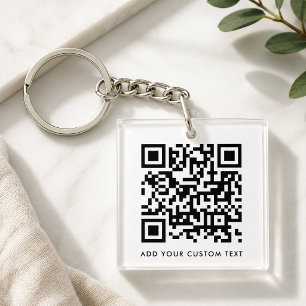 QR-code Minimaliseert eenvoudige, witte aangepaste Sleutelhanger