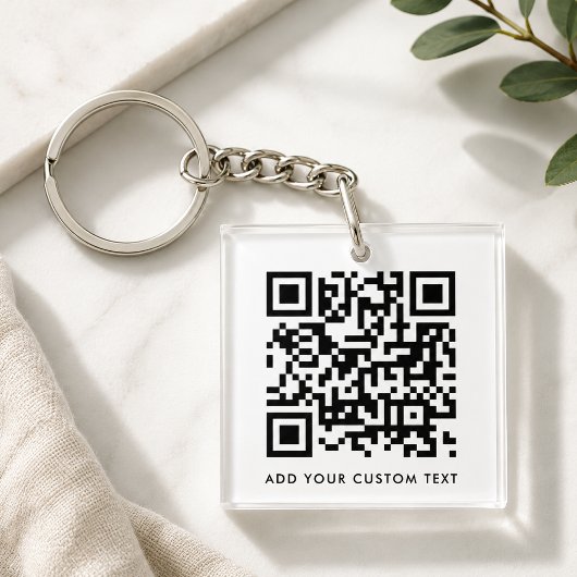 QR-code Minimaliseert eenvoudige, witte aangepaste Sleutelhanger