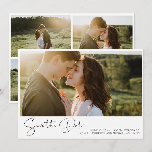 QR Code Minimalist 5 foto Modern Verloving Save The Date (Voorkant / Achterkant)