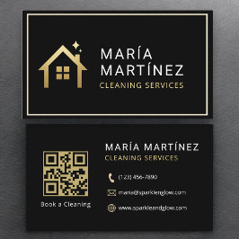 QR Code Minimalist Black Gold Cleaning Services Visitekaartje