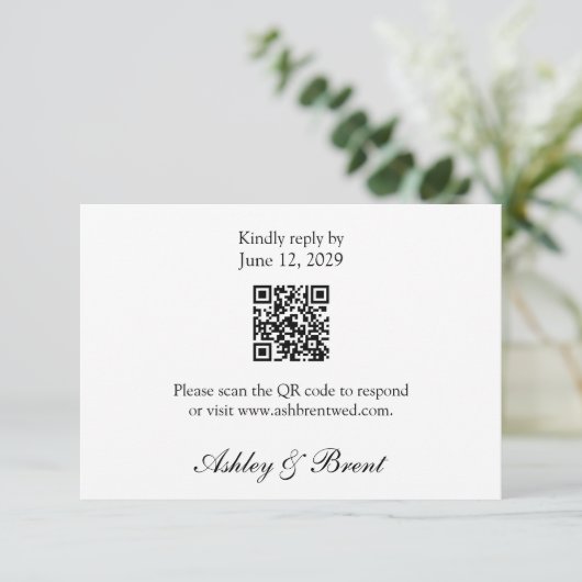 QR Code Minimalist Classic Black White RSVP Card (Staand voorkant)