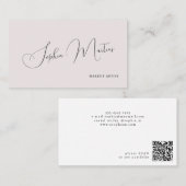 QR code minimalist elegant name script blush Visitekaartje (Voorkant / Achterkant)