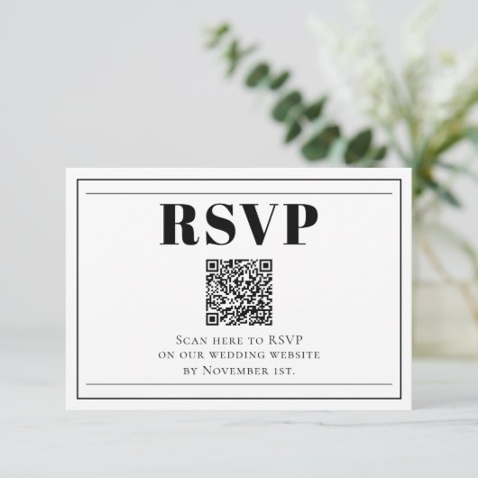 QR Code Minimalist Zwart-wit RSVP-kaart RSVP Kaartje (Staand voorkant)