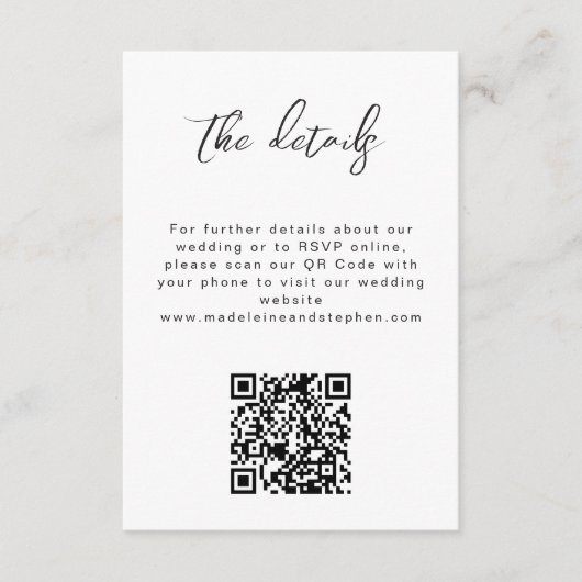 QR-code minimalistisch foto-trouwwebsite details Informatiekaartje (Voorkant)