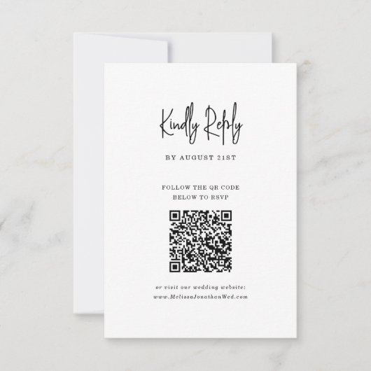 QR Code minimalistisch handgeschreven script bruil RSVP Kaartje (Voorkant)