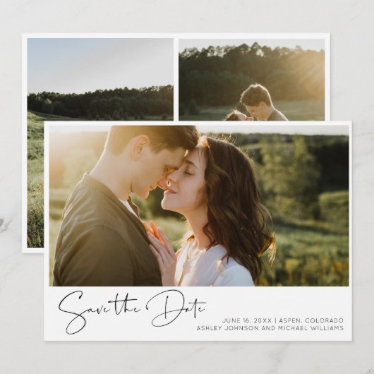 QR Code minimalistisch modern 3 foto Verloving Save The Date (Voorkant / Achterkant)