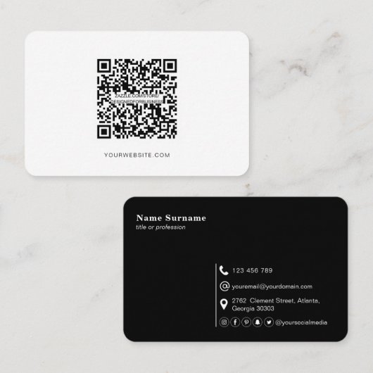 QR-code, minimalistisch modern, eenvoudig, zwart e Visitekaartje (Voorkant / Achterkant)