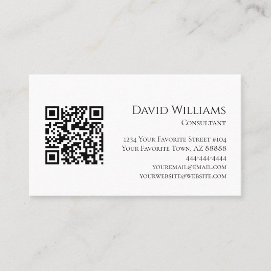 QR-code minimalistisch modern zwart wit Visitekaartje (Voorkant)