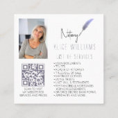 QR-code Minimalistisch Paars en witfoto Vierkante Visitekaartje (Achterkant)