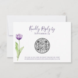 QR-code Minimalistisch Paars Tulp Weddenschap RSVP Kaartje