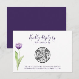 QR-code Minimalistisch Paars Tulp Weddenschap RSVP Kaartje
