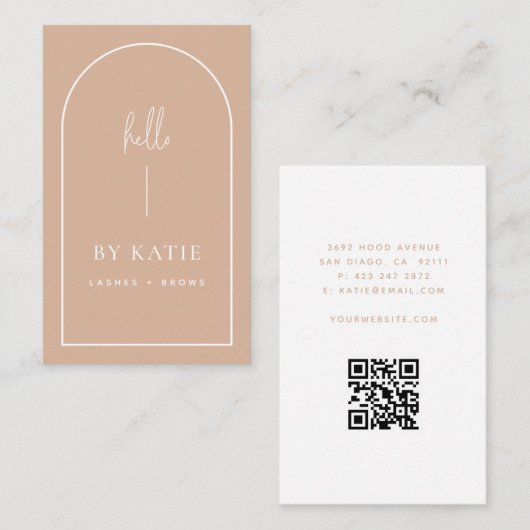 QR-code minimalistisch roze blush Arch Beauticiste Visitekaartje (Voorkant / Achterkant)