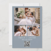 QR-code Minimalistisch Stusty Blue Wedding Foto Kaart (Voorkant)