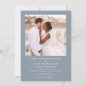 QR-code Minimalistisch Stusty Blue Wedding Foto Kaart (Achterkant)