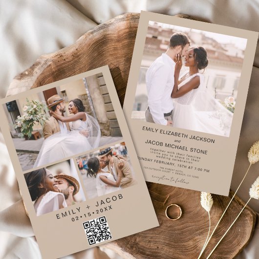 QR-code minimalistisch terracotta Wedding Phot Kaart