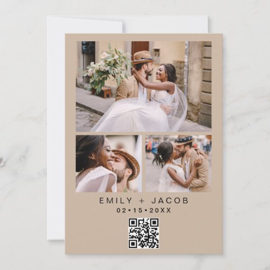 QR-code minimalistisch terracotta Wedding Phot Kaart (Voorkant)