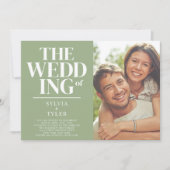 QR-code Minimalistisch Typografie Sage Foto Wedden Kaart (Voorkant)