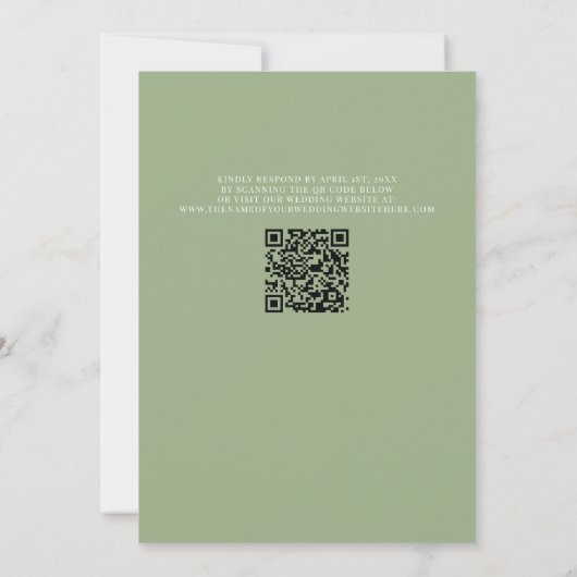 QR-code Minimalistisch Typografie Sage Wedding Kaart (Achterkant)