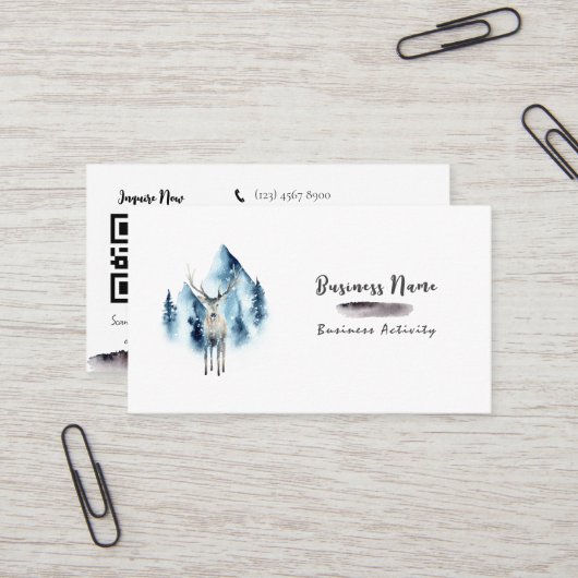 QR-code minimalistisch waterverf zwart Visitekaart Visitekaartje (Voorkant / Achterkant in situ)