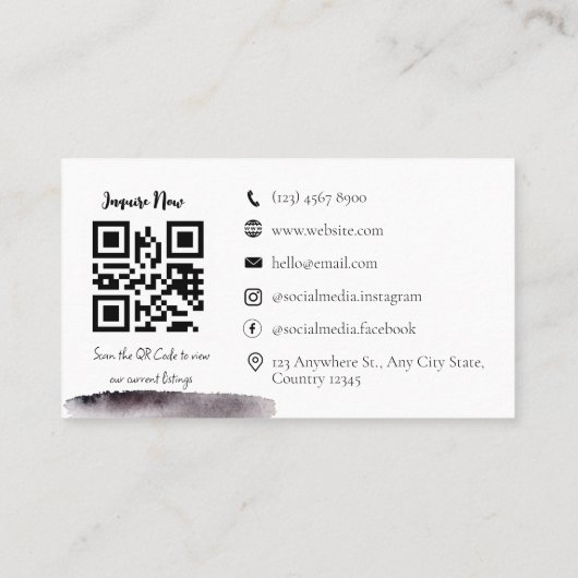 QR-code minimalistisch waterverf zwart Visitekaart Visitekaartje (Achterkant)