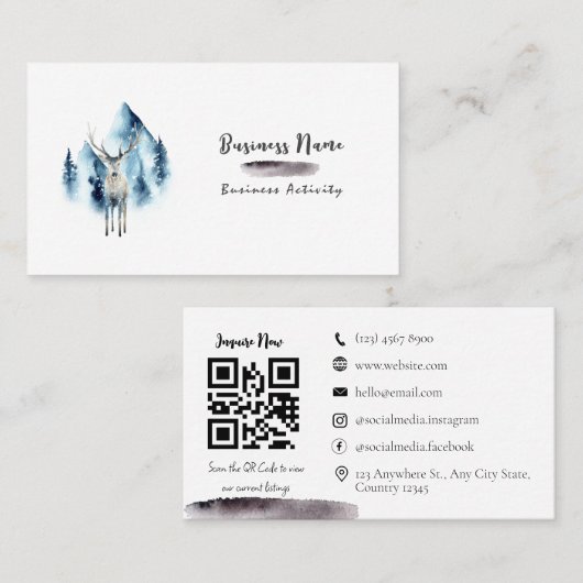 QR-code minimalistisch waterverf zwart Visitekaart Visitekaartje (Voorkant / Achterkant)