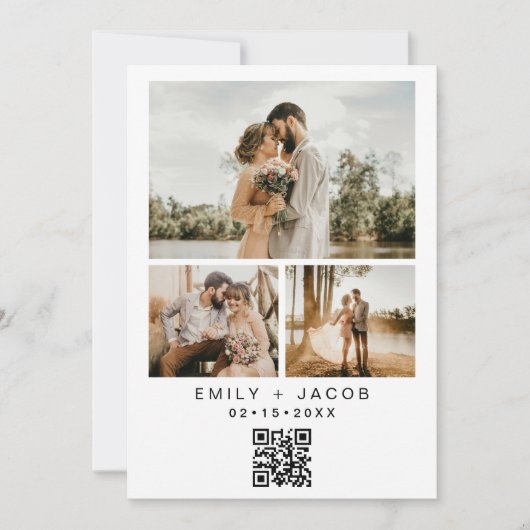 QR-code Minimalistisch withuwelijk Foto Kaart (Voorkant)