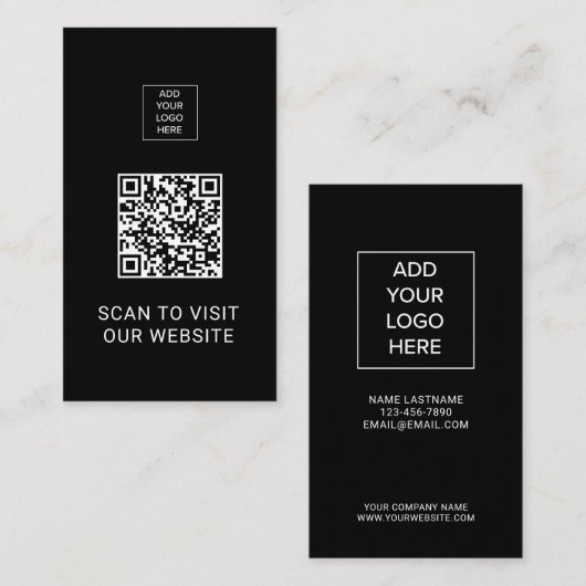 QR Code Minimalistisch Zwart Aangepast Logo Netwer Visitekaartje (Voorkant / Achterkant)