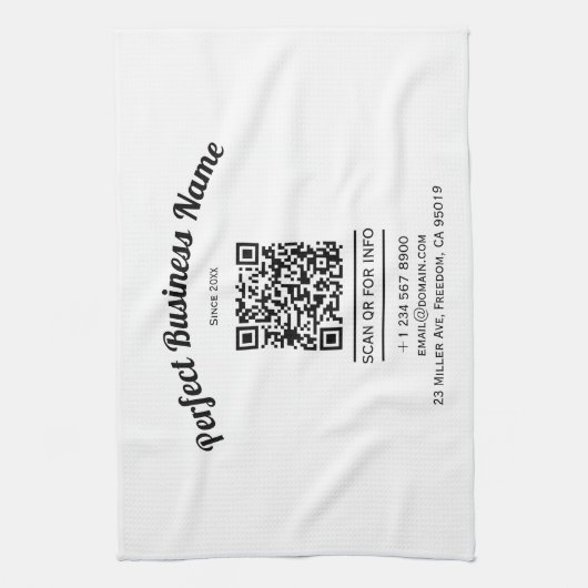 QR-code minimalistisch zwart en wit eenvoudig held Theedoek (Verticaal)