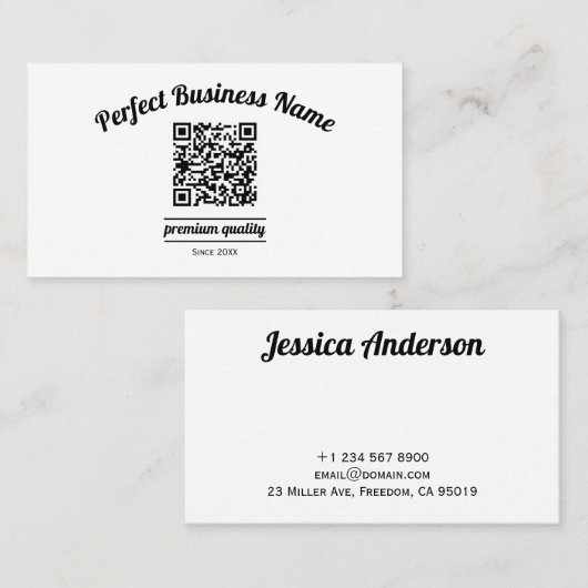 QR-code minimalistisch zwart en wit eenvoudig held Visitekaartje (Voorkant / Achterkant)