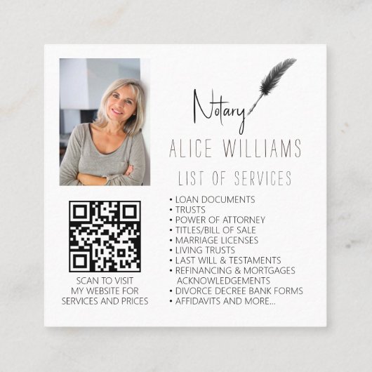 QR-code Minimalistisch zwart-wit en witfoto Vierkante Visitekaartje (Achterkant)