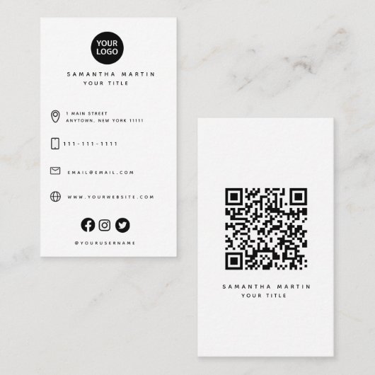 QR-code minimalistisch zwart-wit Visitekaartje (Voorkant / Achterkant)