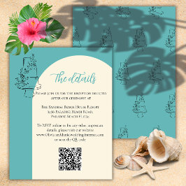 QR Code Minimalistische Beach Trouwkaart Details K Notitiekaartje