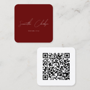 QR-code minimalistische bordeaux handgeschreven sc Vierkante Visitekaartje