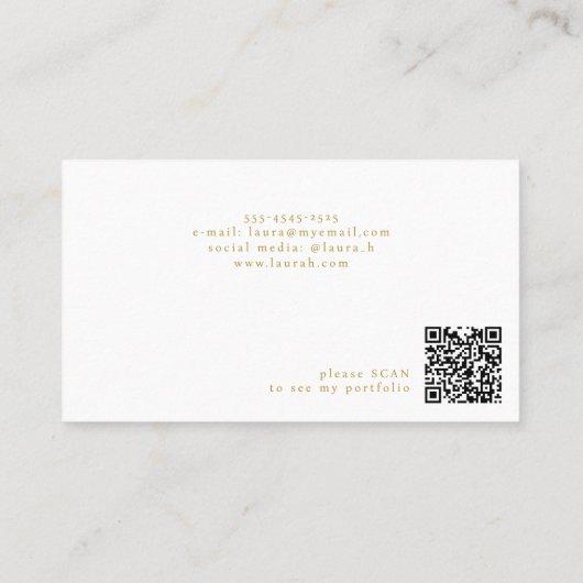 QR-code minimalistische elegante naam gouden scrip Visitekaartje (Achterkant)