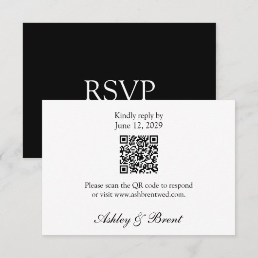 QR Code Minimalistische Klassieke Zwart Witte RSVP Kaartje (Voorkant / Achterkant)