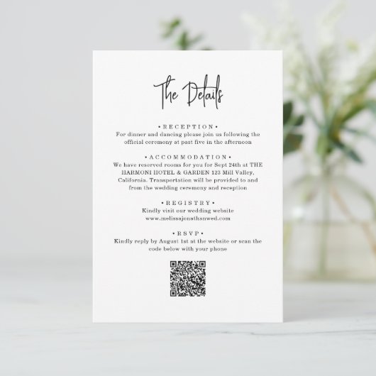 QR-code minimalistische met de hand beletterde tro Informatiekaartje (Staand voorkant)