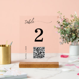 QR Code Minimalistische Trouwtafel Plaats Kaart Acryl Bord