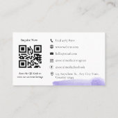 QR code minimalistische waterverf Lilaz Visitekaar Visitekaartje (Achterkant)