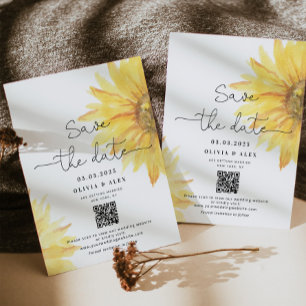 QR-code Minimalistische zonnebloemen slaan de datu Save The Date