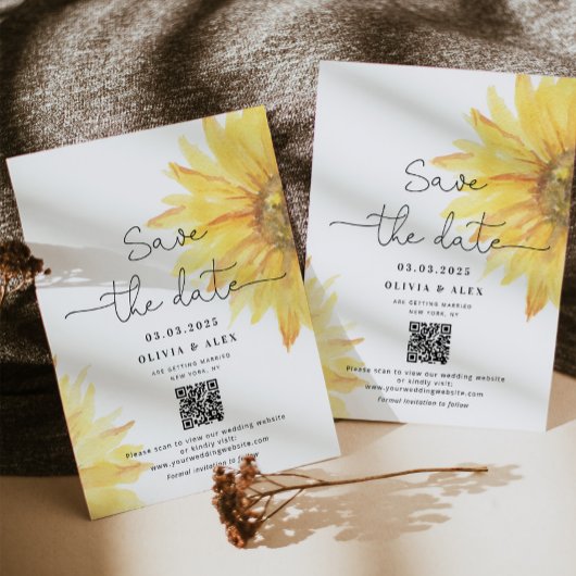 QR-code Minimalistische zonnebloemen slaan de datu Save The Date