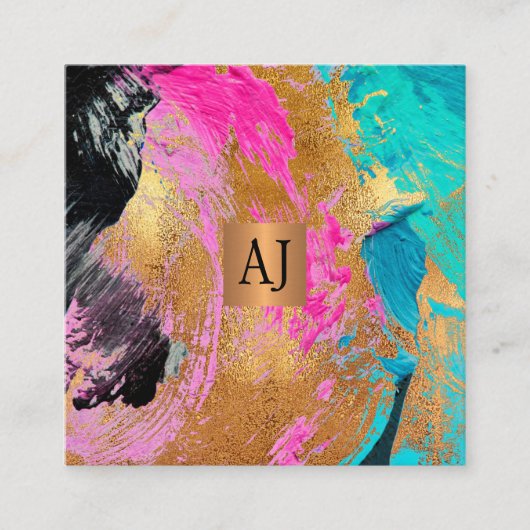 QR CODE modern abstract goudglas, monogrammen Vierkante Visitekaartje (Voorkant)