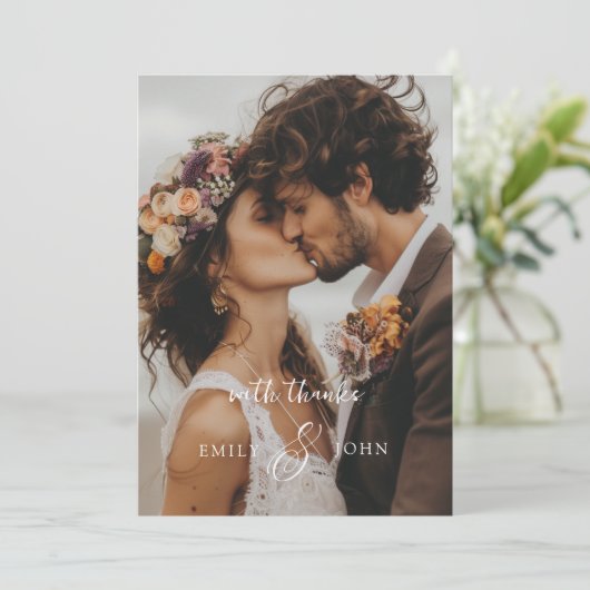 QR-Code, Modern, Ampersand, Script Font, 1 Foto Bedankkaart (Staand voorkant)