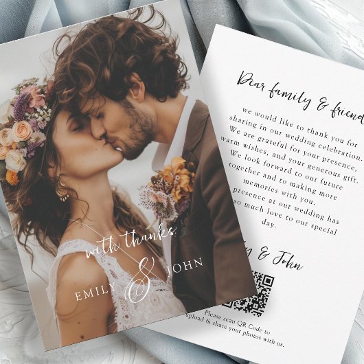 QR-Code, Modern, Ampersand, Script Font, 1 Foto Bedankkaart