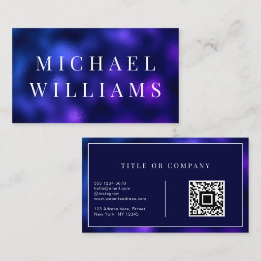 QR-code Modern beroepsmarine Blue Elegant Busi Visitekaartje (Voorkant / Achterkant)